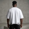 DTG Print Rivet Frayed Raw Edge Embroidery Patch T-shirt | Distressed Eyelet Detail | 100% Cotton Loose Fit | Custom Streetwear
