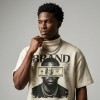 Cropped Mock Neck DTG Print and Washed T Shirt | Heavyweight Cotton | Custom Streetwear Manufacturer
