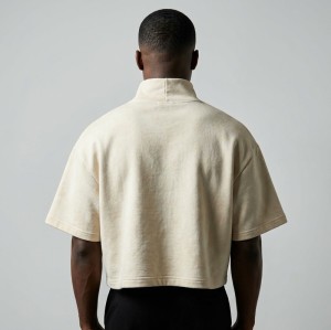 Cropped Mock Neck DTG Print and Washed T Shirt | Heavyweight Cotton | Custom Streetwear Manufacturer