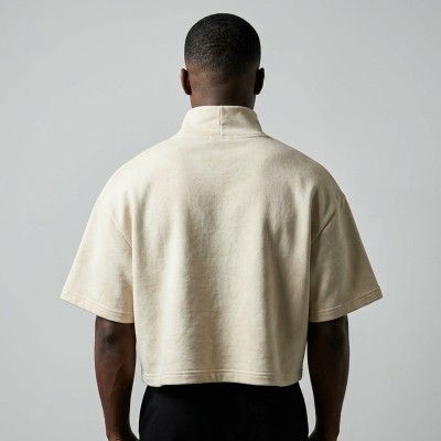 Cropped Mock Neck DTG Print and Washed T Shirt | Heavyweight Cotton | Custom Streetwear Manufacturer