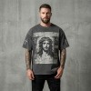 Washed DTG Print Embroidery Patch Beading Short Sleeve Tee | Heavyweight cotton | Gothic Religious Street Wear | OEM Streetwear