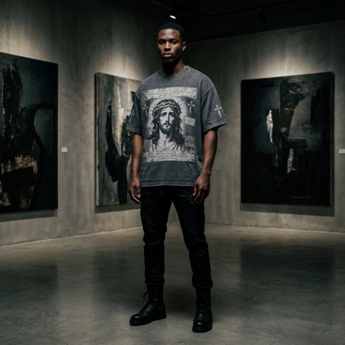 Washed DTG Print Embroidery Patch Beading Short Sleeve Tee | Heavyweight cotton | Gothic Religious Street Wear | OEM Streetwear