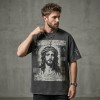 Washed DTG Print Embroidery Patch Beading Short Sleeve Tee | Heavyweight cotton | Gothic Religious Street Wear | OEM Streetwear