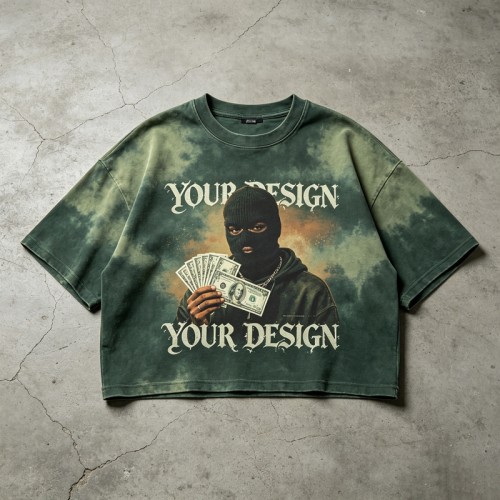 Washed DTG Print Tie Dye Crop Tee | 100% Cotton Oversized Cropped Fit | Street Daily Wear | OEM Streetwear