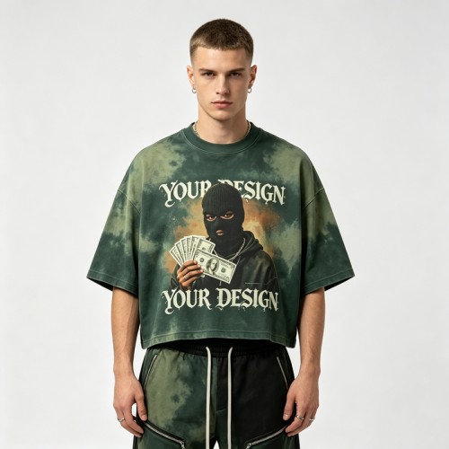 Washed DTG Print Tie Dye Crop Tee | 100% Cotton Oversized Cropped Fit | Street Daily Wear | OEM Streetwear