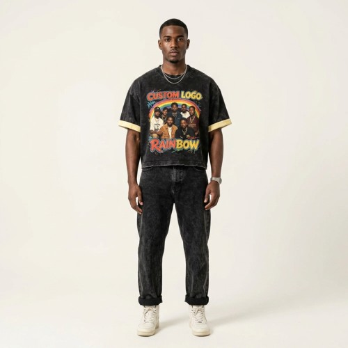 Distressed Washed DTG Print Graphic Tee | 100% Cotton Oversized Cropped Fit | Street Daily Wear | Custom Streetwear