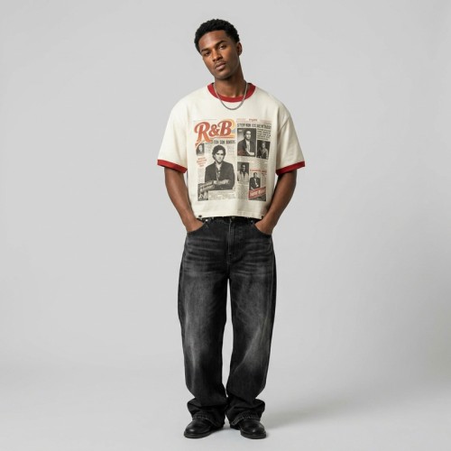DTG Print Crew Neck Distressed Fringe Hem Tee | 100% Cotton Distressed Hem | Custom Streetwear
