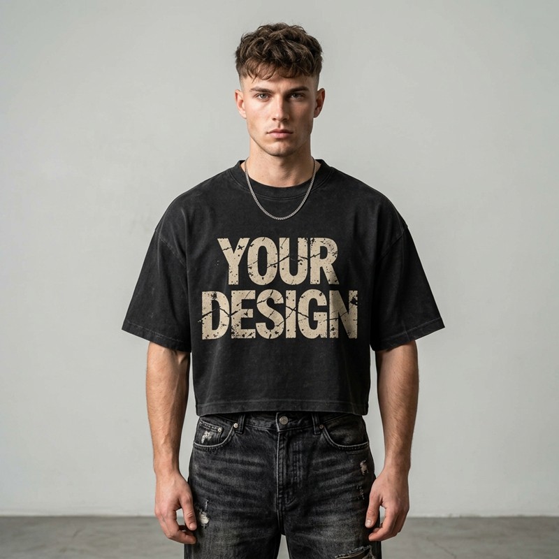 Washed Crack DTG Print Cropped Distressed Tee