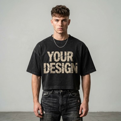 Washed Crack DTG Print Cropped Distressed Tee | Hip Hop Street Casual Wear | Streetwear Clothing Manufacturer