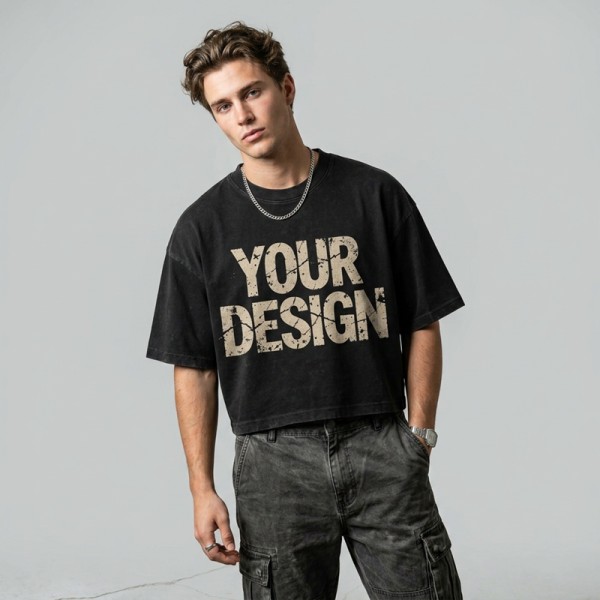 Washed Crack DTG Print Cropped Distressed Tee | Hip Hop Street Casual Wear | Streetwear Clothing Manufacturer