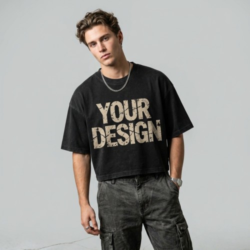 Washed Crack DTG Print Cropped Distressed Tee | Hip Hop Street Casual Wear | Streetwear Clothing Manufacturer