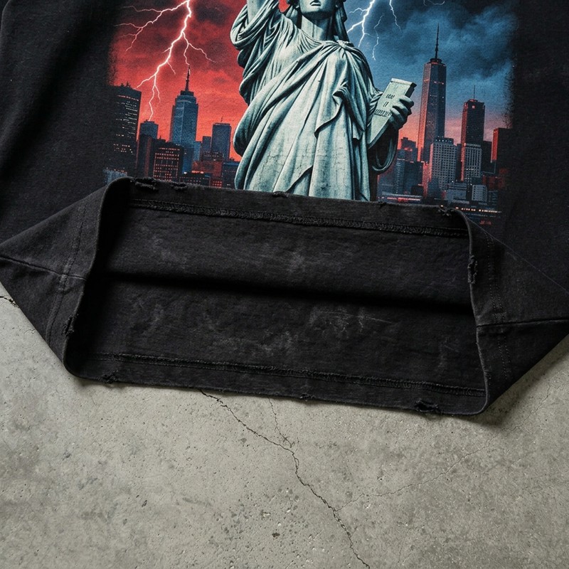 Washed DTG Print Distressed Oversized Tee