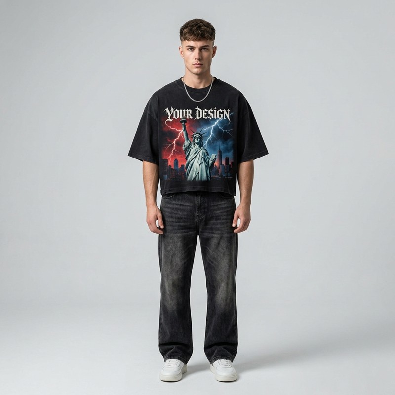 Washed DTG Print Distressed Oversized Tee