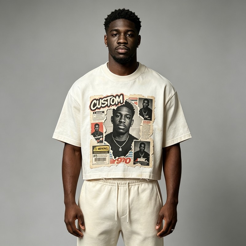 DTG Print Washed Oversize Drop Shoulder Cropped Tee
