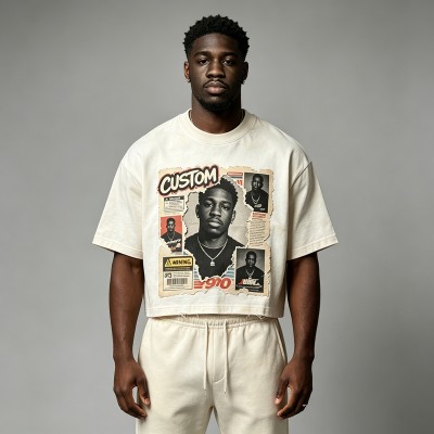 DTG Print Washed Oversize Drop Shoulder Cropped Tee | Vintage Frayed Raw Edge | Streetwear Manufacturer