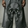 Washed DTG Print Pearl Bead Distressed Wide Leg  Capri pants | Heavy French Terry Fabric | OEM Streetwear