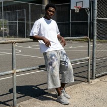 DTG Galaxy Print Pearl Bead Rhinestone Capri pants | French Terry Drawstring Waist | OEM Streetwear