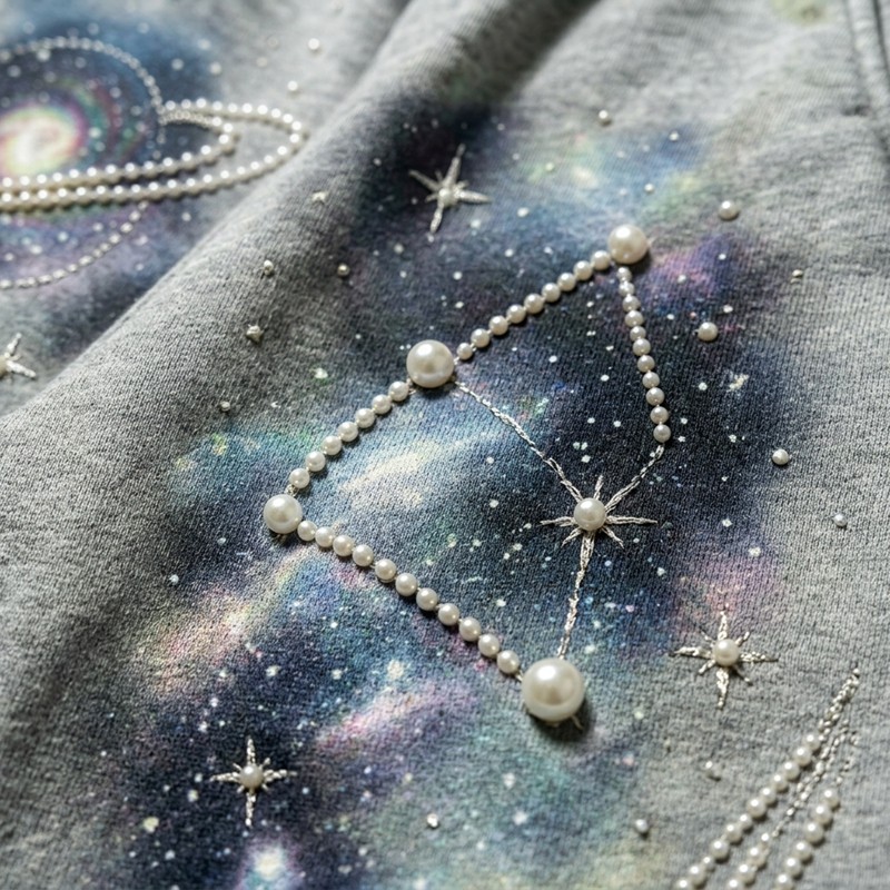 DTG Galaxy Print Pearl Bead Rhinestone Capri pants