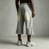 Acid Washed Spray Dye DTG Print Bead Embellished Capri pants | Heavyweight cotton | Custom Streetwear