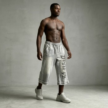 Acid Washed Spray Dye DTG Print Bead Embellished Capri pants | Heavyweight cotton | Custom Streetwear