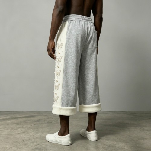Rhinestone Applique Beaded Cropped pants | Fleece Lined | 100% Cotton | Custom Streetwear Manufacturer