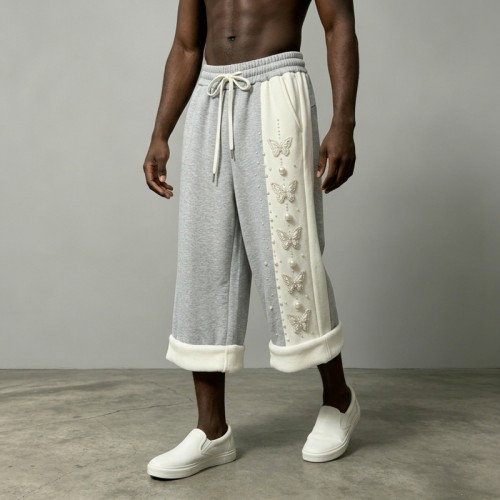 Rhinestone Applique Beaded Cropped pants | Fleece Lined | 100% Cotton | Custom Streetwear Manufacturer