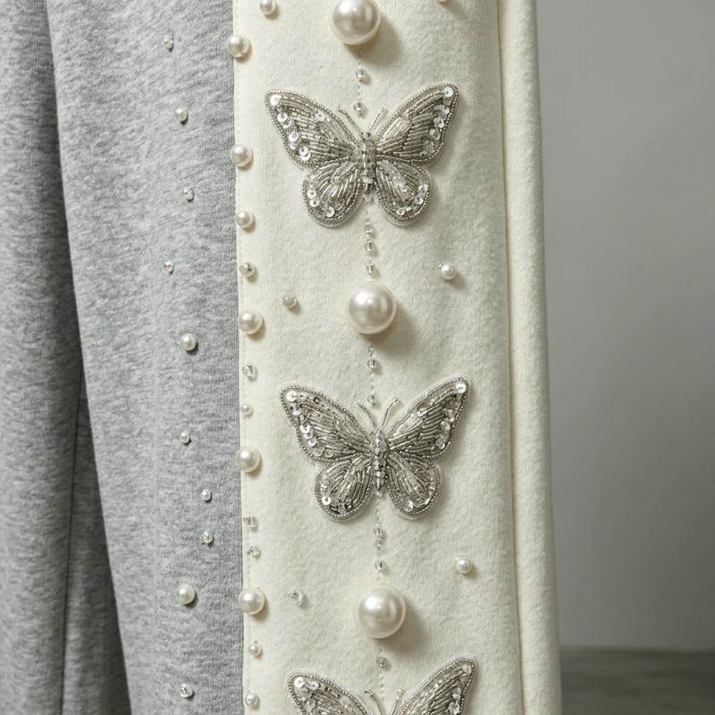 Rhinestone Applique Beaded Cropped pants
