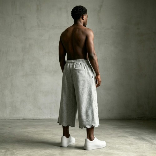 Pearl Bead Embellished Wavy Hem Cropped Capri pants | Elastic Drawstring Waist | Custom Streetwear