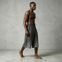 Washed DTG Flame Print Pearl Bead Capri pants | Frayed Raw Cuff | French Terry Drawstring Waist | OEM Streetwear