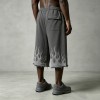 Washed DTG Flame Print Pearl Bead Capri pants | Frayed Raw Cuff | French Terry Drawstring Waist | OEM Streetwear