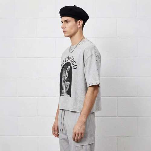 Custom Men's Oversized Boxy 95/5 Cotton-Spandex DTG Wash Rivet T-Shirt