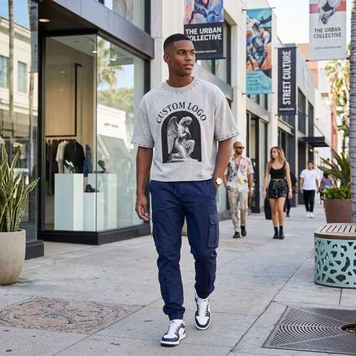 Custom Men's Oversized Boxy 95/5 Cotton-Spandex DTG Wash Rivet T-Shirt