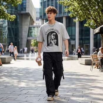 Custom Men's Oversized Boxy 95/5 Cotton-Spandex DTG Wash Rivet T-Shirt