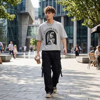 Custom Men's Oversized Boxy 95/5 Cotton-Spandex DTG Wash Rivet T-Shirt