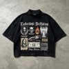 DTG Print Washed Mock Neck Cropped Oversize Tee | Gothic Patchwork Collage Graphic | Custom Streetwear