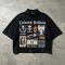 DTG Print Washed Mock Neck Cropped Oversize Tee | Gothic Patchwork Collage Graphic | Custom Streetwear