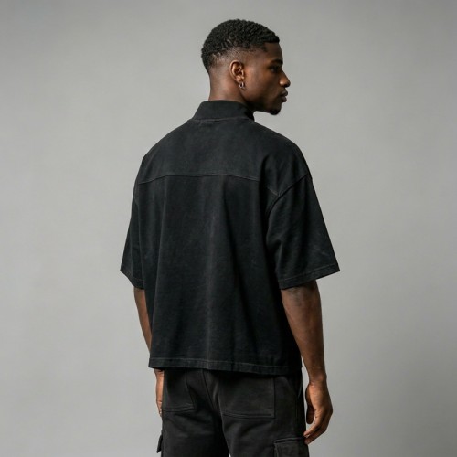 DTG Print Washed Mock Neck Cropped Oversize Tee | Gothic Patchwork Collage Graphic | Custom Streetwear