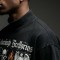 DTG Print Washed Mock Neck Cropped Oversize Tee | Gothic Patchwork Collage Graphic | Custom Streetwear