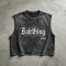 Washed DTG Print Rivet Patch Cropped Sleeveless Tank Top | Raw Frayed Hem | Streetwear Manufacturer