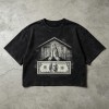 Washed DTG Dollar Prayer Print Cropped Distressed Tee | Frayed Raw Edge Hem | Clothing Manufacturer