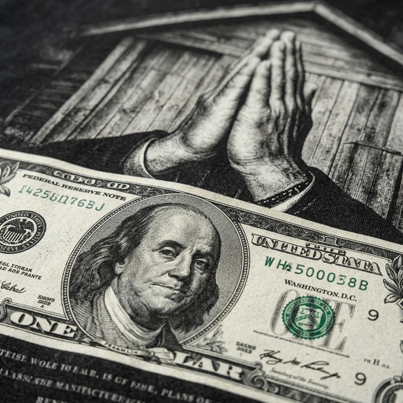 Washed DTG Dollar Prayer Print Cropped Distressed Tee