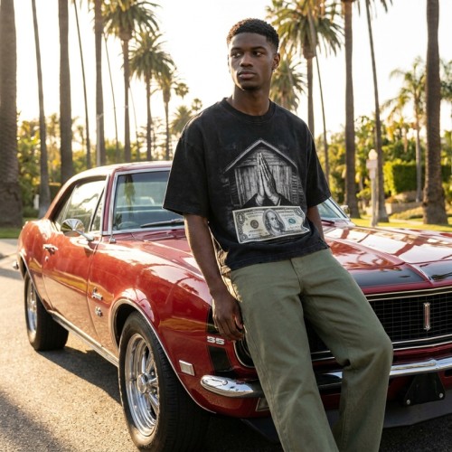 Washed DTG Dollar Prayer Print Cropped Distressed Tee | Frayed Raw Edge Hem | Clothing Manufacturer