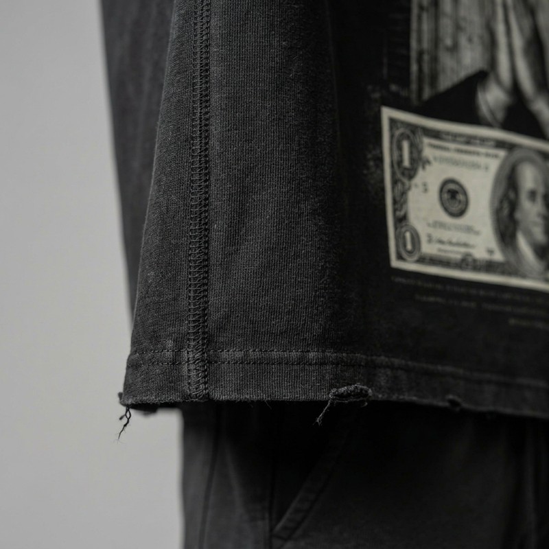 Washed DTG Dollar Prayer Print Cropped Distressed Tee