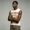 Vintage Washed DTG Print Rivet Stud Sleeveless Cropped Tank Top | Distressed Frayed Edge | OEM Streetwear