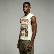 Vintage Washed DTG Print Rivet Stud Sleeveless Cropped Tank Top | Distressed Frayed Edge | OEM Streetwear