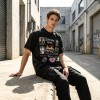 Washed DTG Patch Embroidery Rivet Oversized Distressed Tee | Frayed Raw Cuff Hem | OEM Streetwear