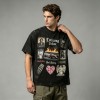 Washed DTG Patch Embroidery Rivet Oversized Distressed Tee | Frayed Raw Cuff Hem | OEM Streetwear