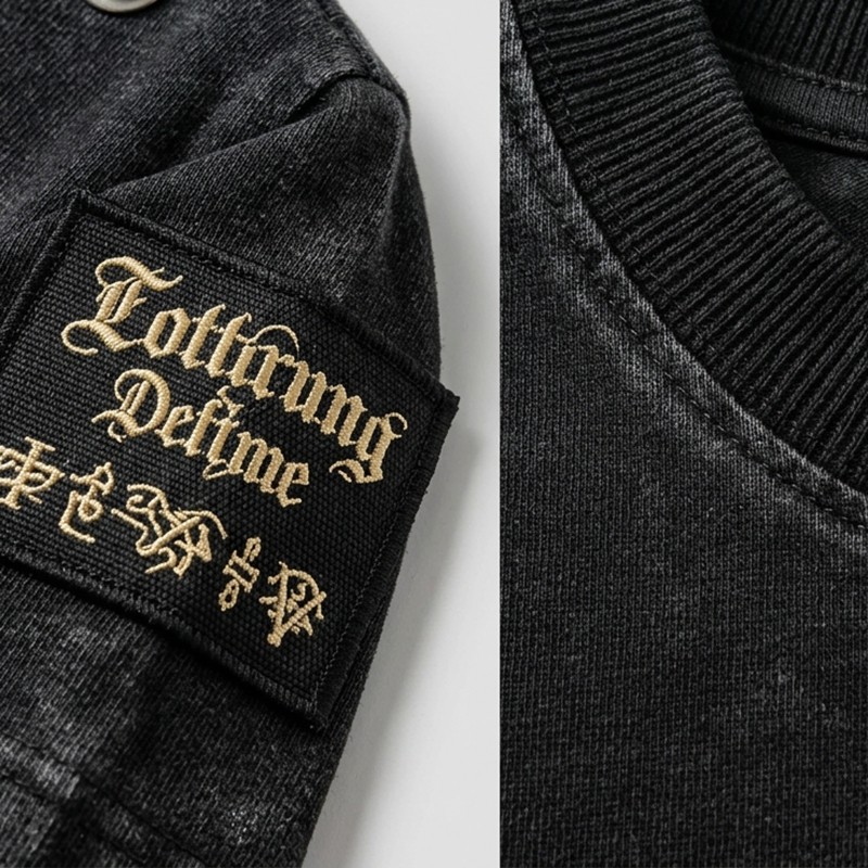 Washed DTG Patch Embroidery Rivet Oversized Distressed Tee