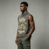 Washed DTG Motorcycle Print Rivet Collar Sleeveless Vest | Frayed Raw Hem | Streetwear Clothing Manufacturer