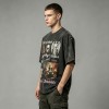 Washed DTG F1 Racing Skull Collage Oversized Tee | Distressed Frayed Edge | Streetwear Manufacturer